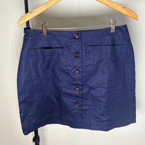 Banana Republic Factory Navy Button-Front Linen-Blend Womens Skirt Size 10 NWT
